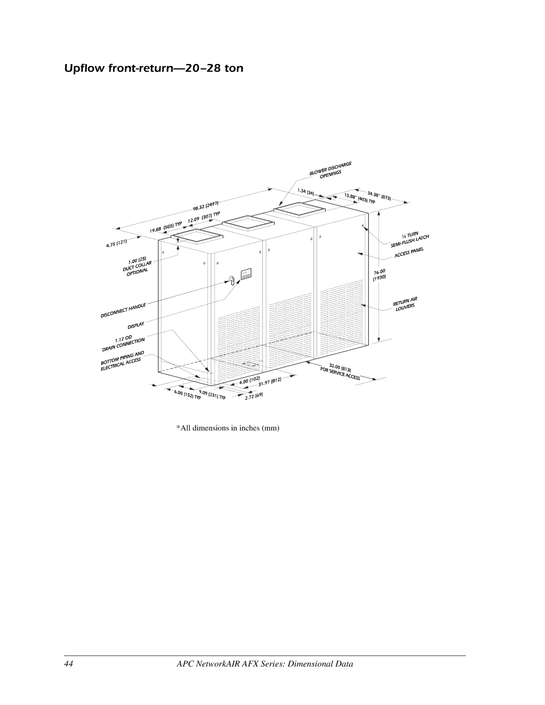 American Power Conversion AFX Series manual Upflow front-return-20-28 ton 