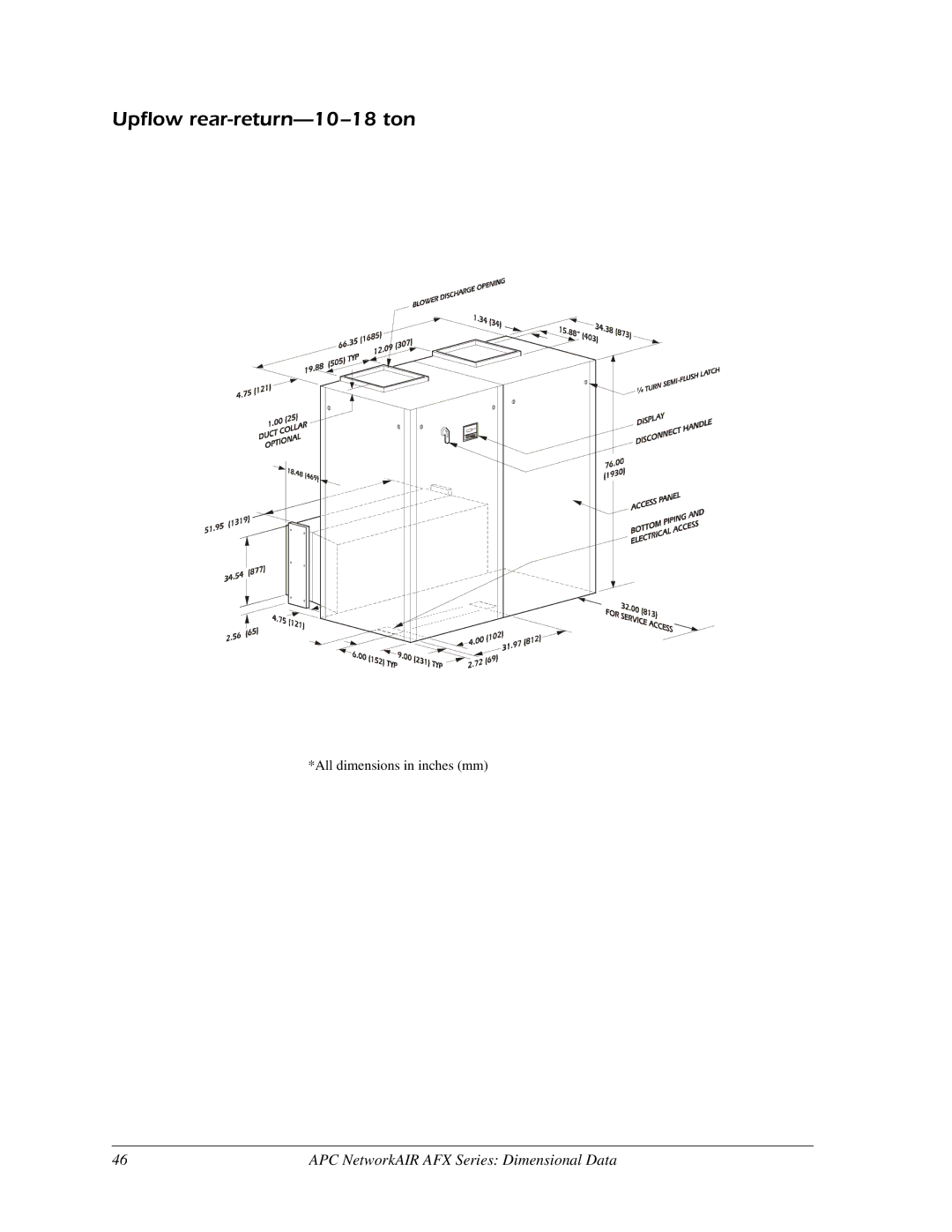 American Power Conversion AFX Series manual Upflow rear-return-10-18 ton 