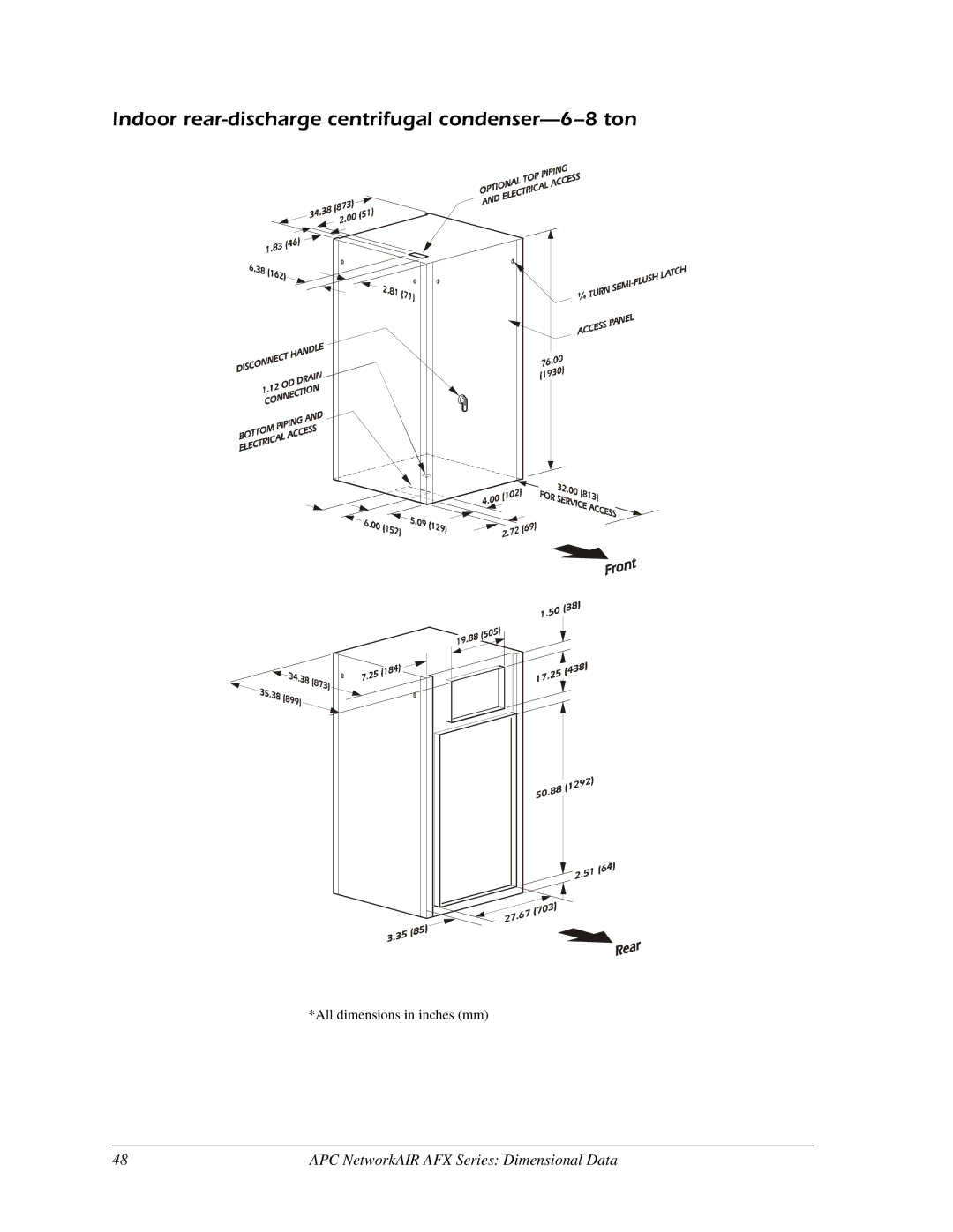 American Power Conversion AFX Series manual Indoor rear-discharge centrifugal condenser-6-8 ton 