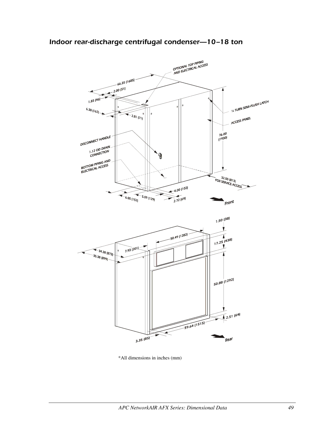 American Power Conversion AFX Series manual Indoor rear-discharge centrifugal condenser-10-18 ton 