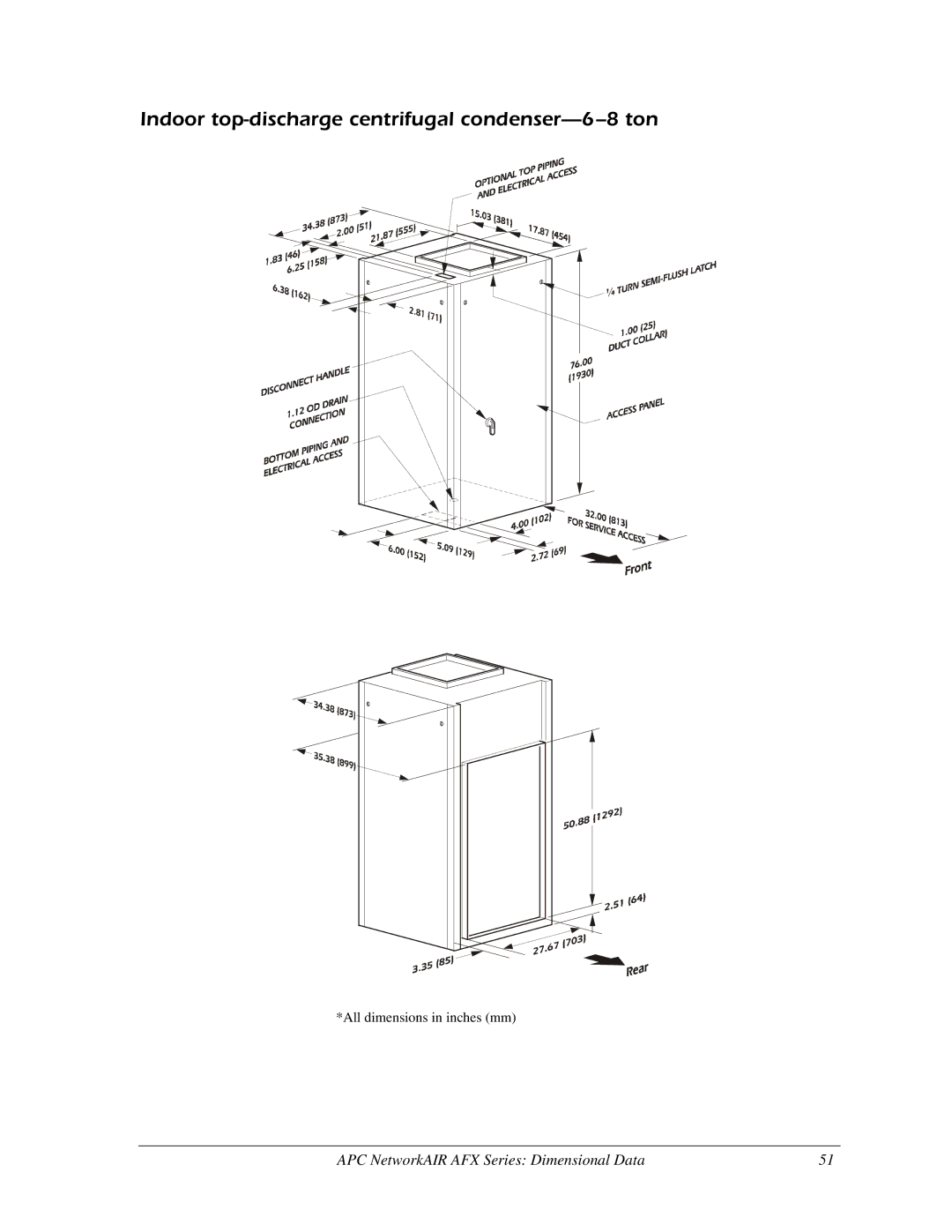 American Power Conversion AFX Series manual Indoor top-discharge centrifugal condenser-6-8 ton 