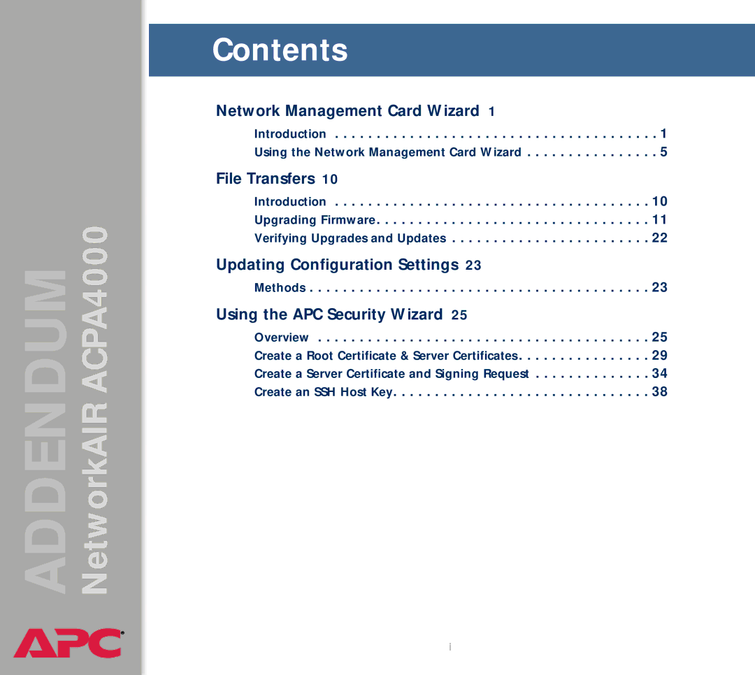 American Power Conversion AIRACPA4000 manual Addendum 