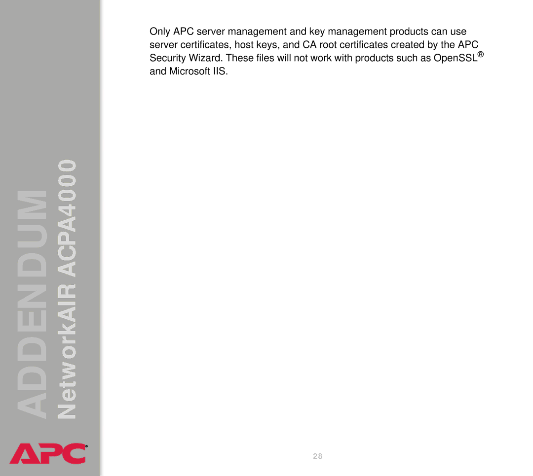 American Power Conversion AIRACPA4000 manual Addendum 