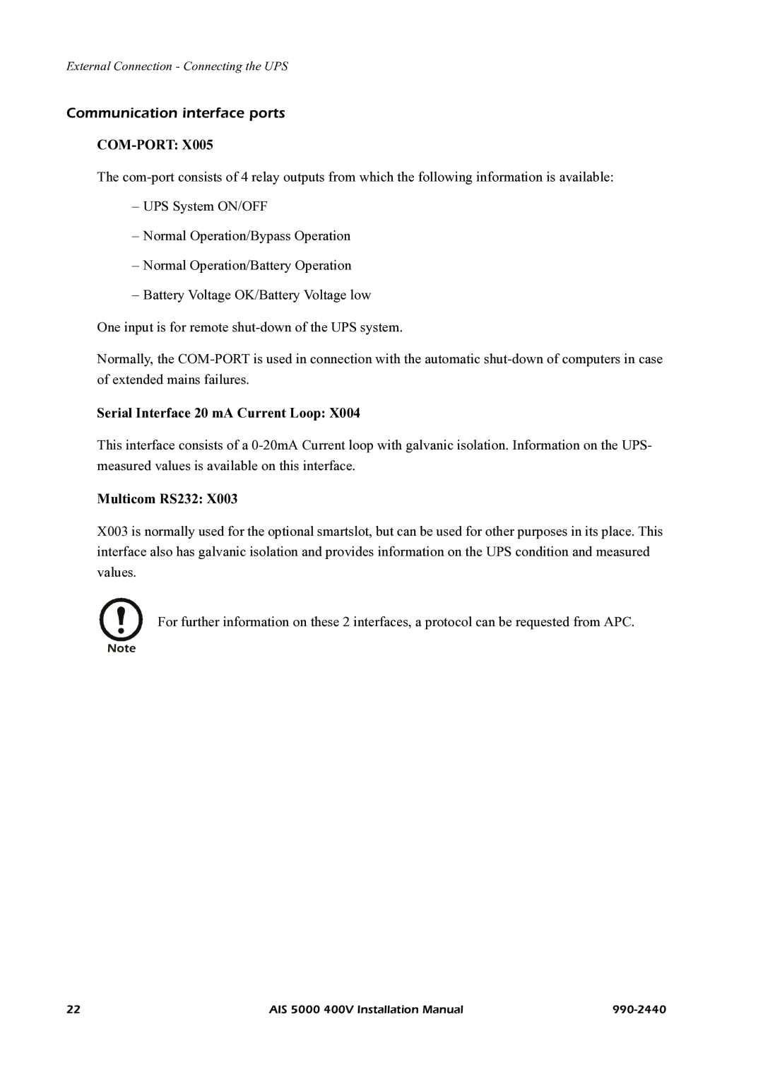 American Power Conversion AIS 5000 manual Communication interface ports, Com-Port 
