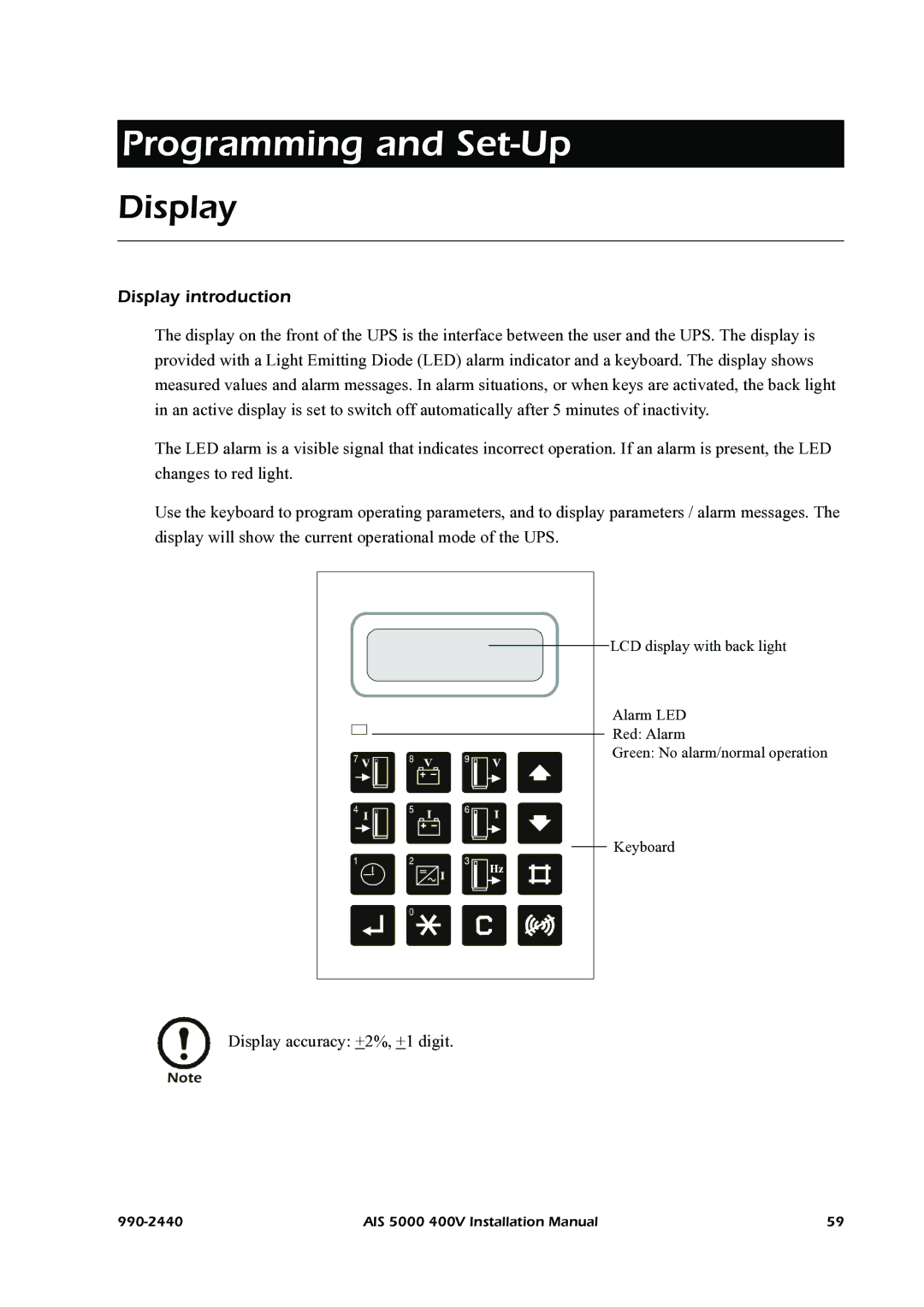 American Power Conversion AIS 5000 manual Display introduction 