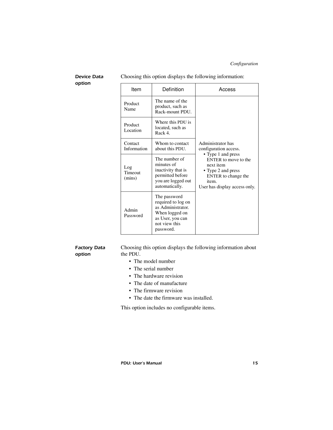 American Power Conversion AP7621, AP7626, AP7620, AP7622 user manual Definition Access 