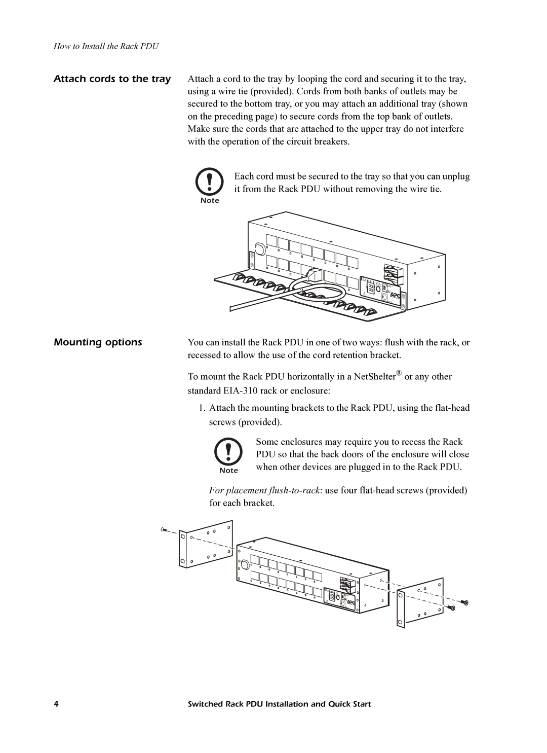 American Power Conversion AP7922 quick start Mounting options 