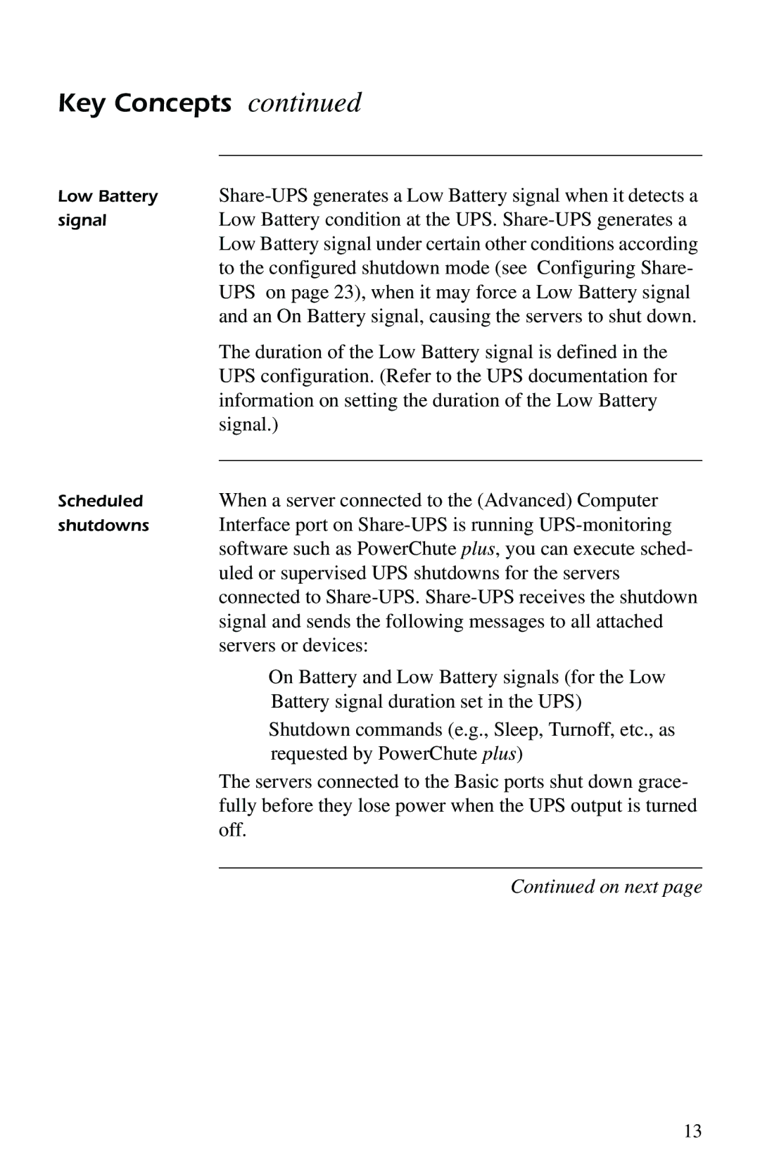 American Power Conversion AP9207 Low Battery condition at the UPS. Share-UPS generates a, Signal, Servers or devices, Off 