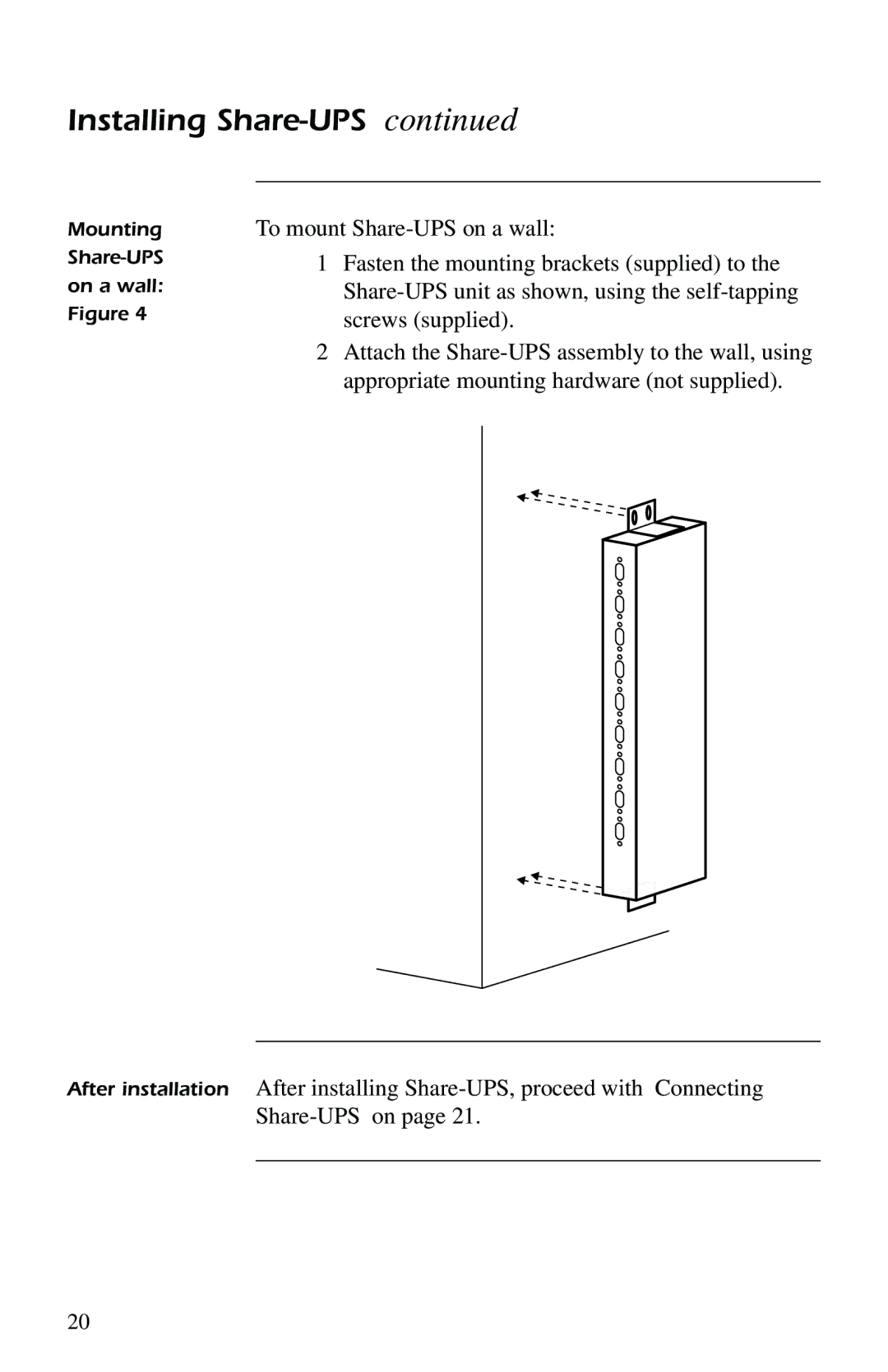 American Power Conversion AP9207 manual Mounting Share-UPS on a wall Figure 