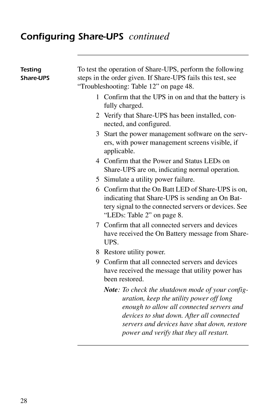 American Power Conversion AP9207 manual Steps in the order given. If Share-UPS fails this test, see, Troubleshooting on 