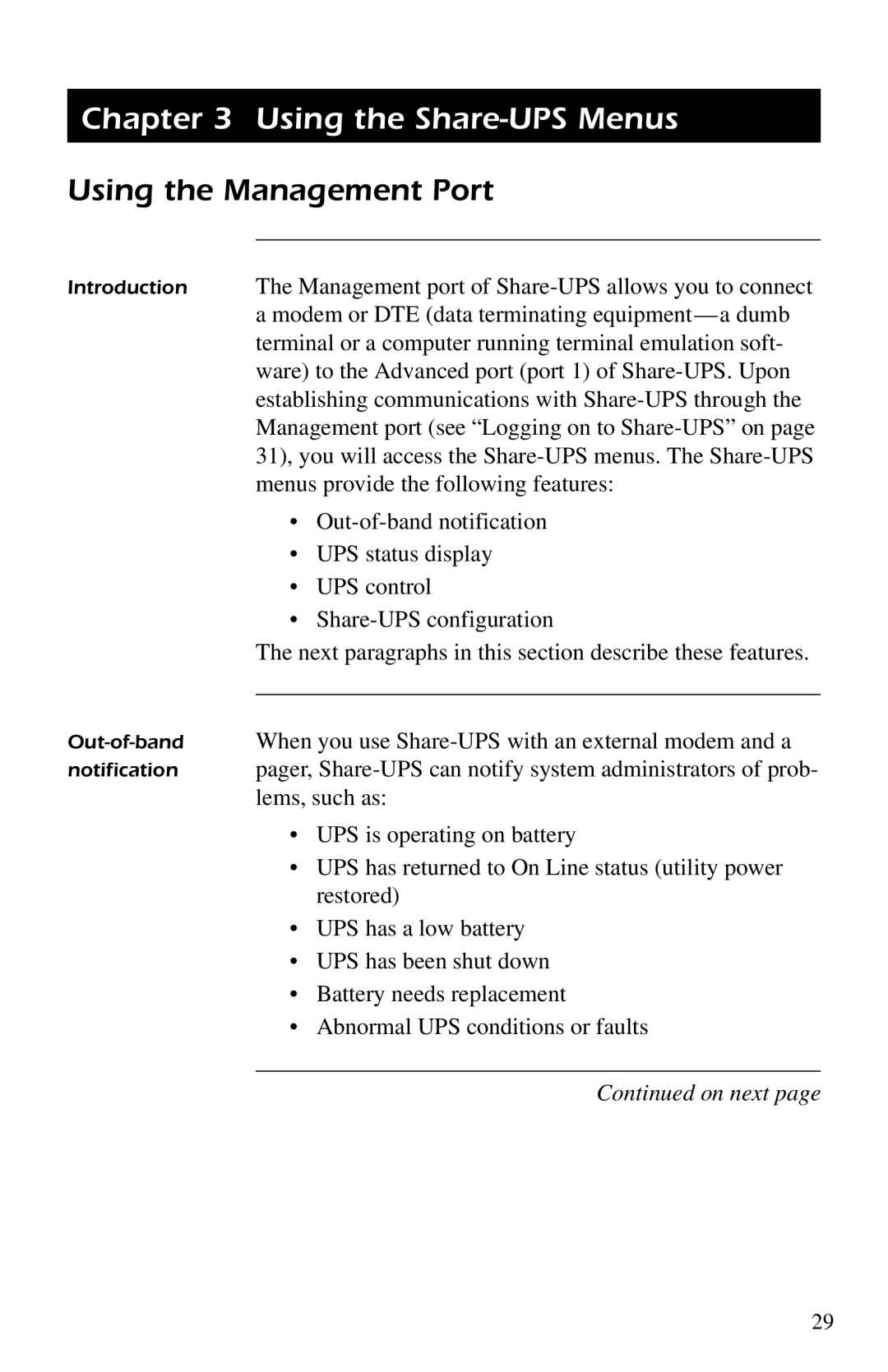 American Power Conversion AP9207 manual Using the Share-UPS Menus, Using the Management Port 