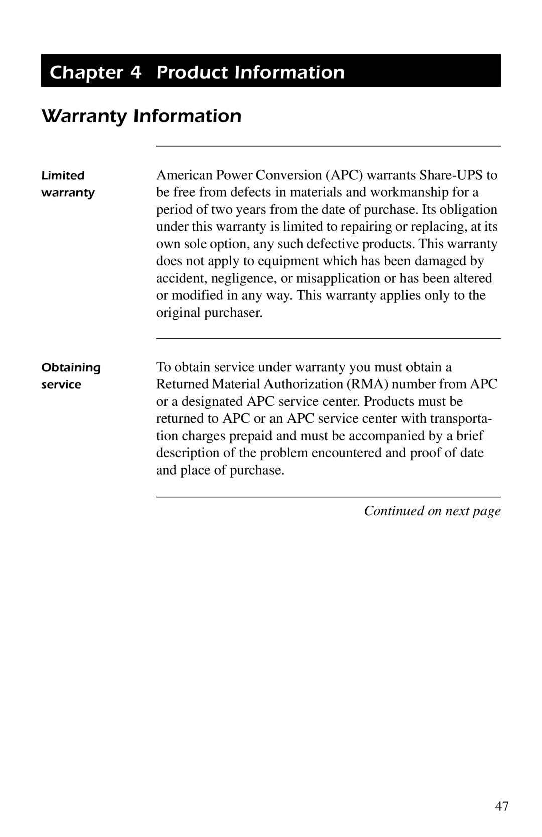 American Power Conversion AP9207 manual Warranty Information 