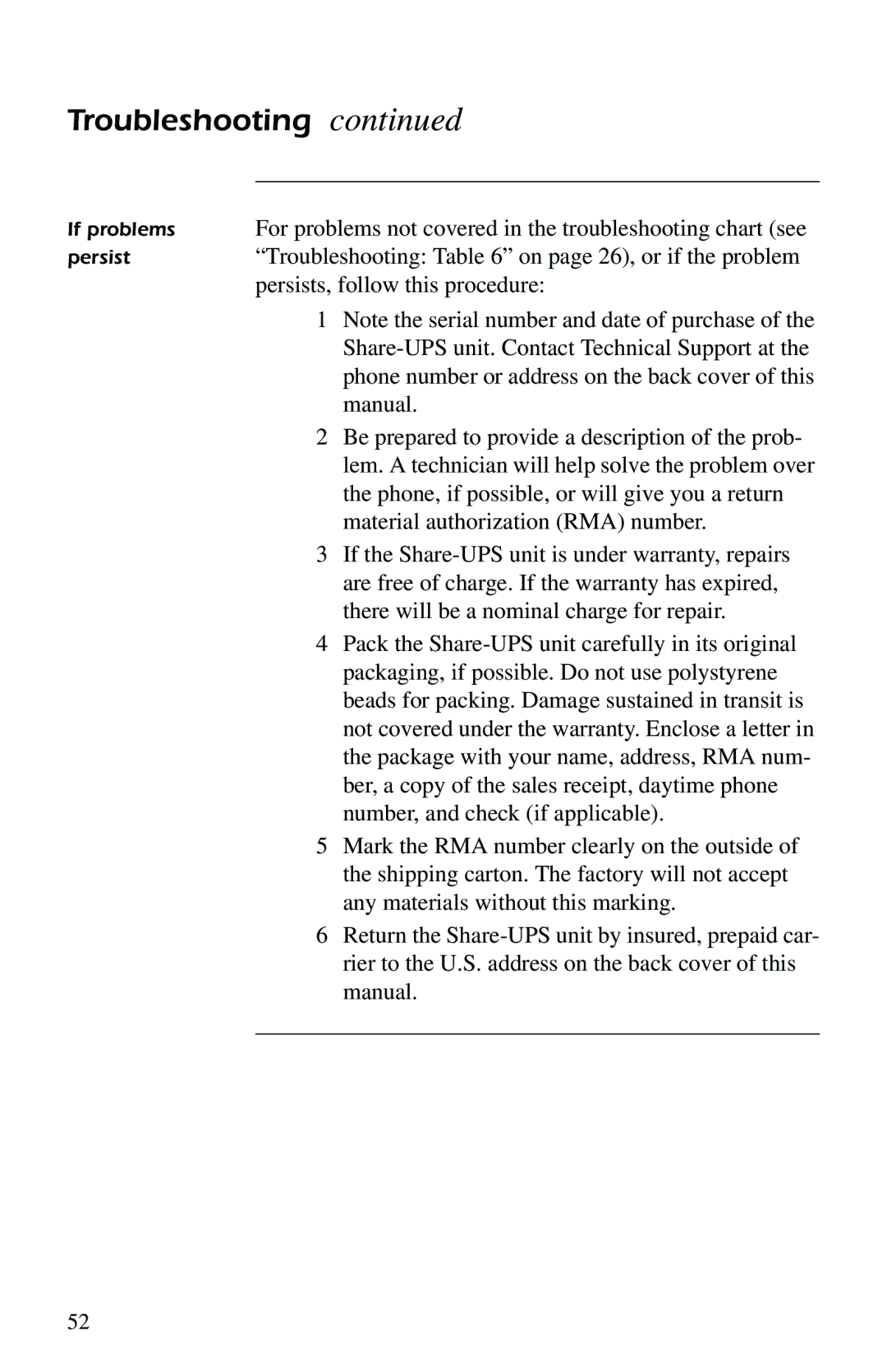 American Power Conversion AP9207 manual For problems not covered in the troubleshooting chart see, Manual 