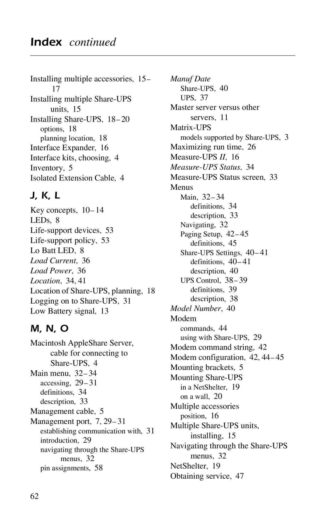 American Power Conversion AP9207 manual Index 