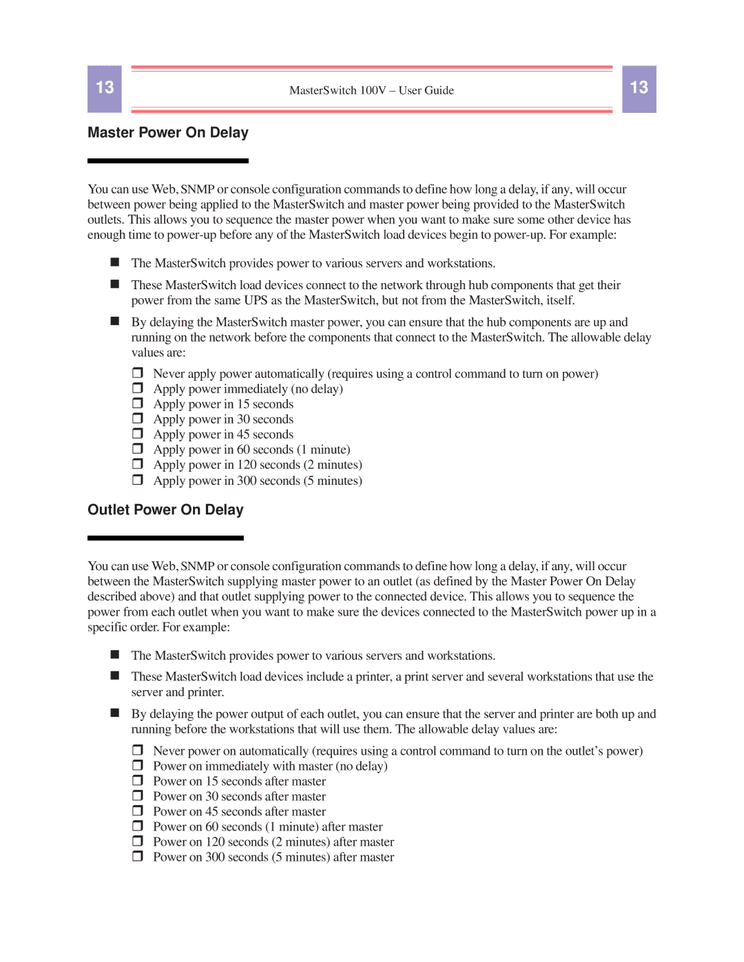 American Power Conversion AP9210 manual Master Power On Delay, Outlet Power On Delay 