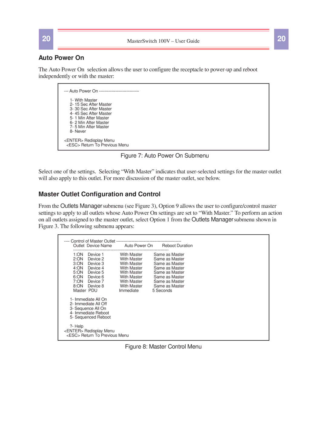 American Power Conversion AP9210 manual Auto Power On, Master Outlet Configuration and Control 