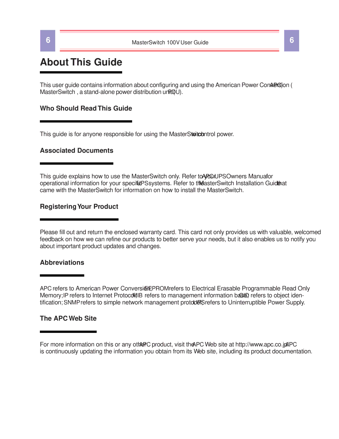 American Power Conversion AP9210 manual About This Guide, Who Should Read This Guide, Abbreviations, APC Web Site 