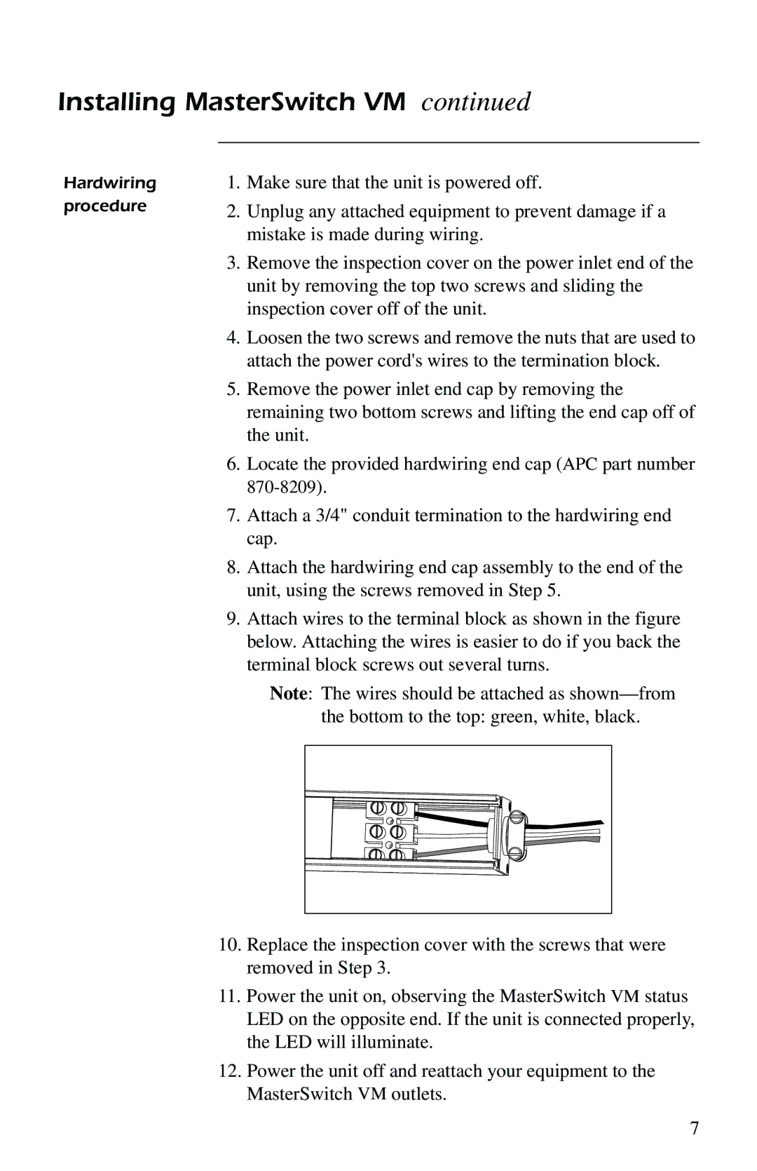 American Power Conversion AP9221EXPX166, AP9221X166 quick start manual Hardwiring procedure 