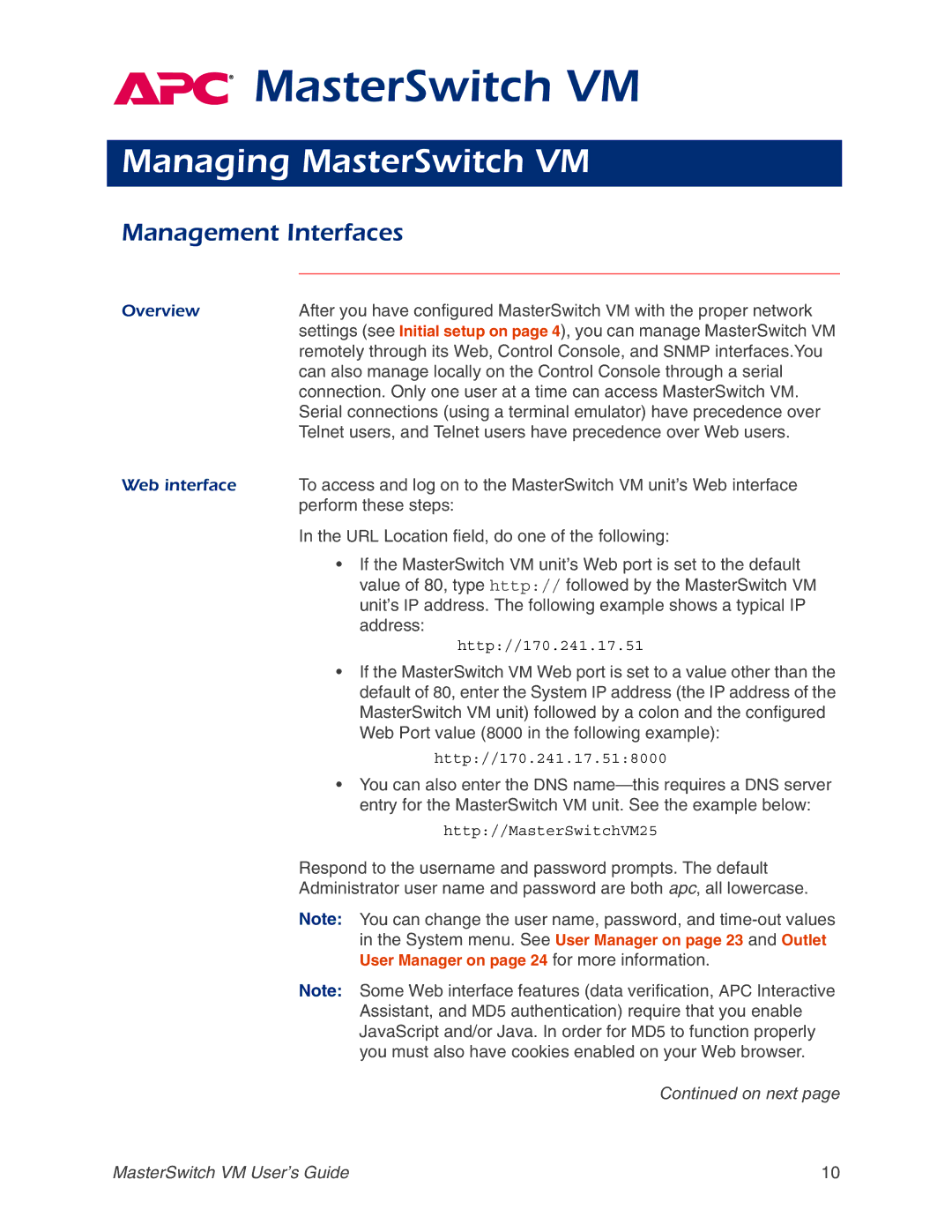 American Power Conversion AP9222EXP manual Managing MasterSwitch VM, Management Interfaces 