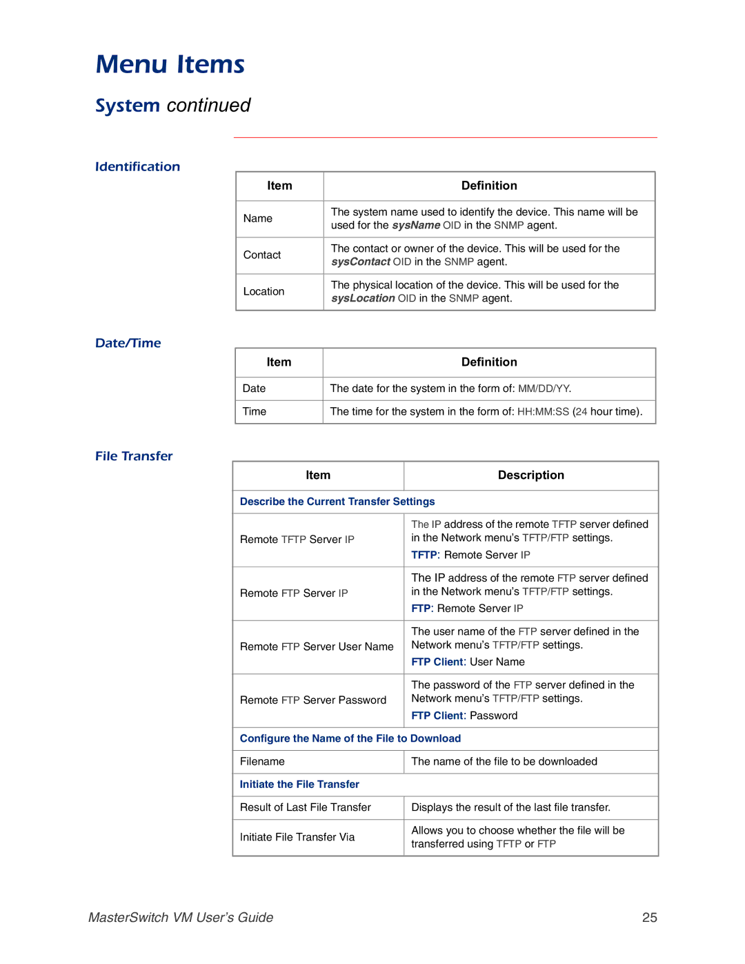 American Power Conversion AP9222EXP manual Identification, Date/Time, File Transfer 