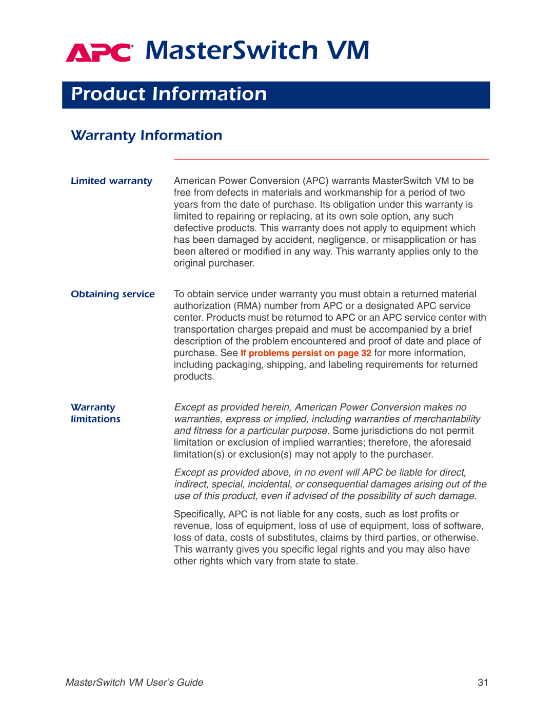 American Power Conversion AP9222EXP manual Product Information, Warranty Information 