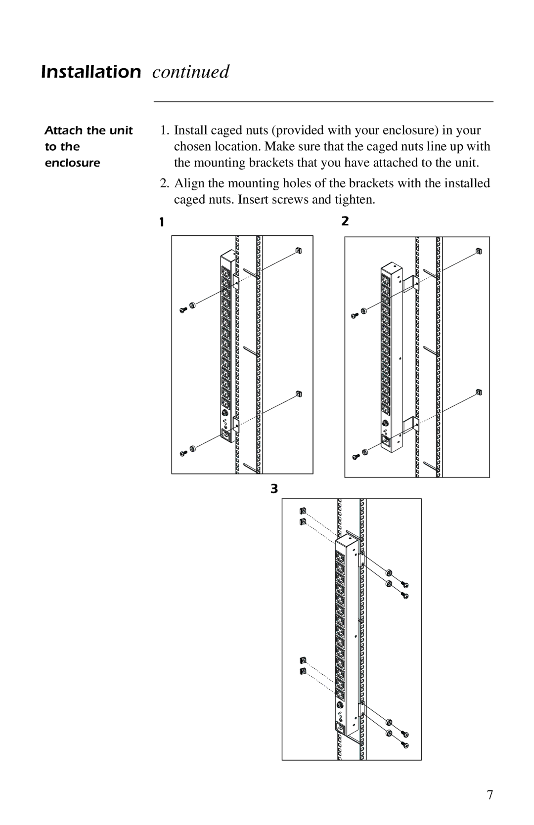 American Power Conversion AP9554 installation manual Install caged nuts provided with your enclosure in your 