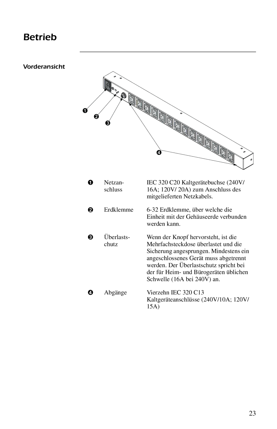 American Power Conversion AP9554 installation manual Betrieb, Vorderansicht 