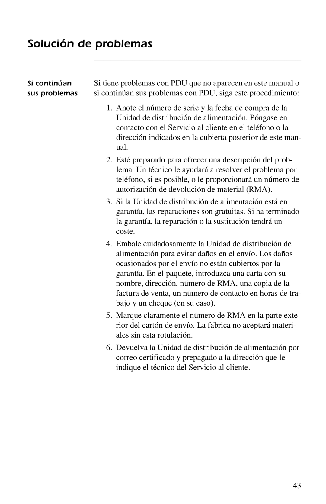 American Power Conversion AP9554 installation manual Solución de problemas 