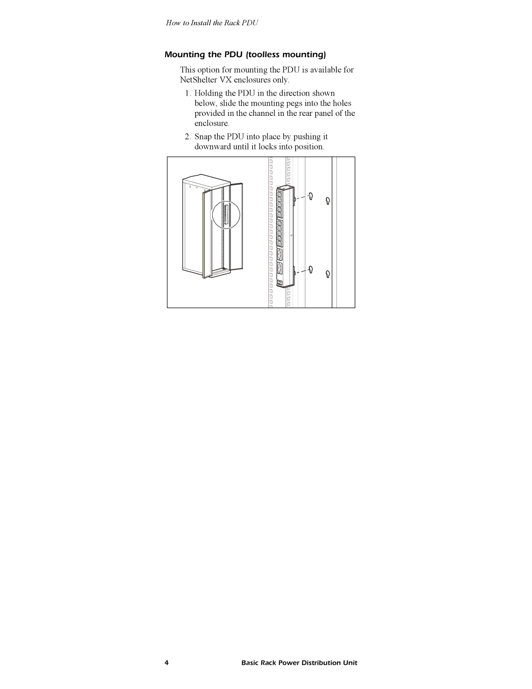 American Power Conversion AP9559 manual Mounting the PDU toolless mounting 