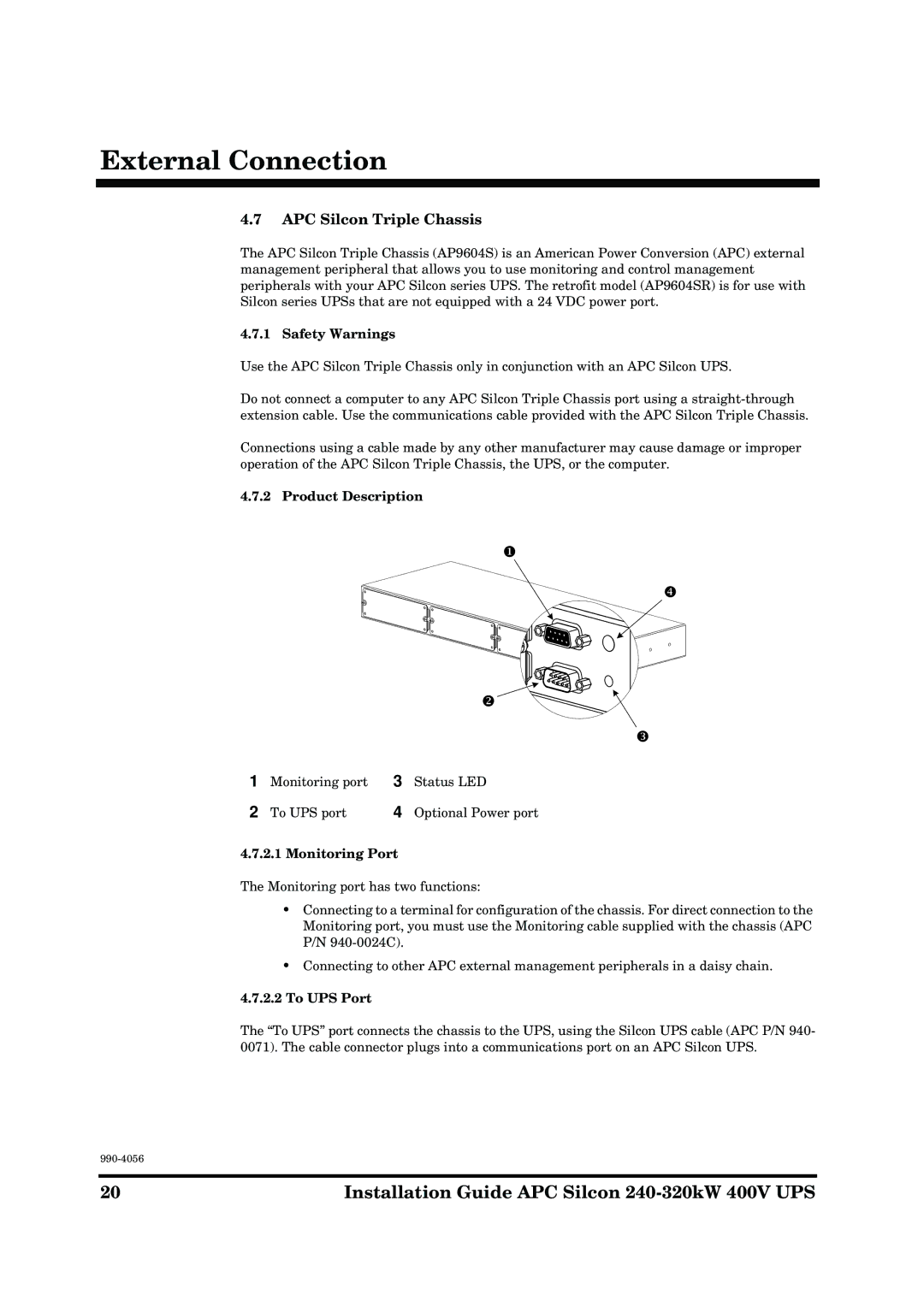 American Power Conversion AP9604S manual APC Silcon Triple Chassis, Safety Warnings, Product Description, Monitoring Port 