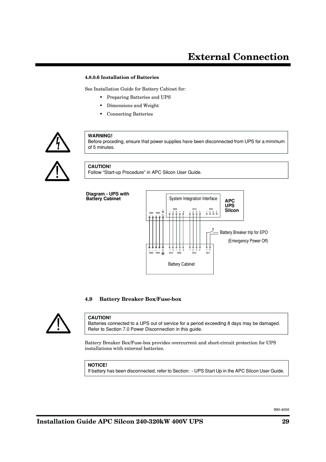 American Power Conversion AP9604S manual Battery Breaker Box/Fuse-box, Installation of Batteries, Silcon 