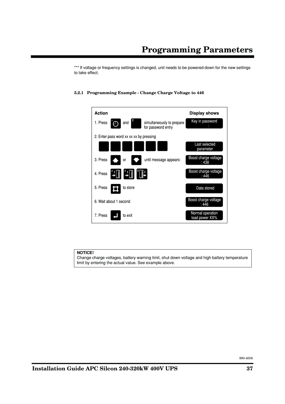 American Power Conversion AP9604S manual Programming Example Change Charge Voltage to 