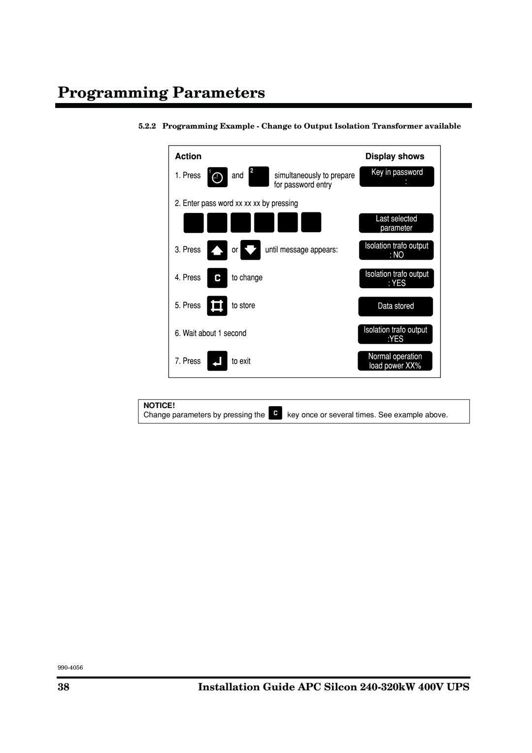 American Power Conversion AP9604S manual Programming Parameters 