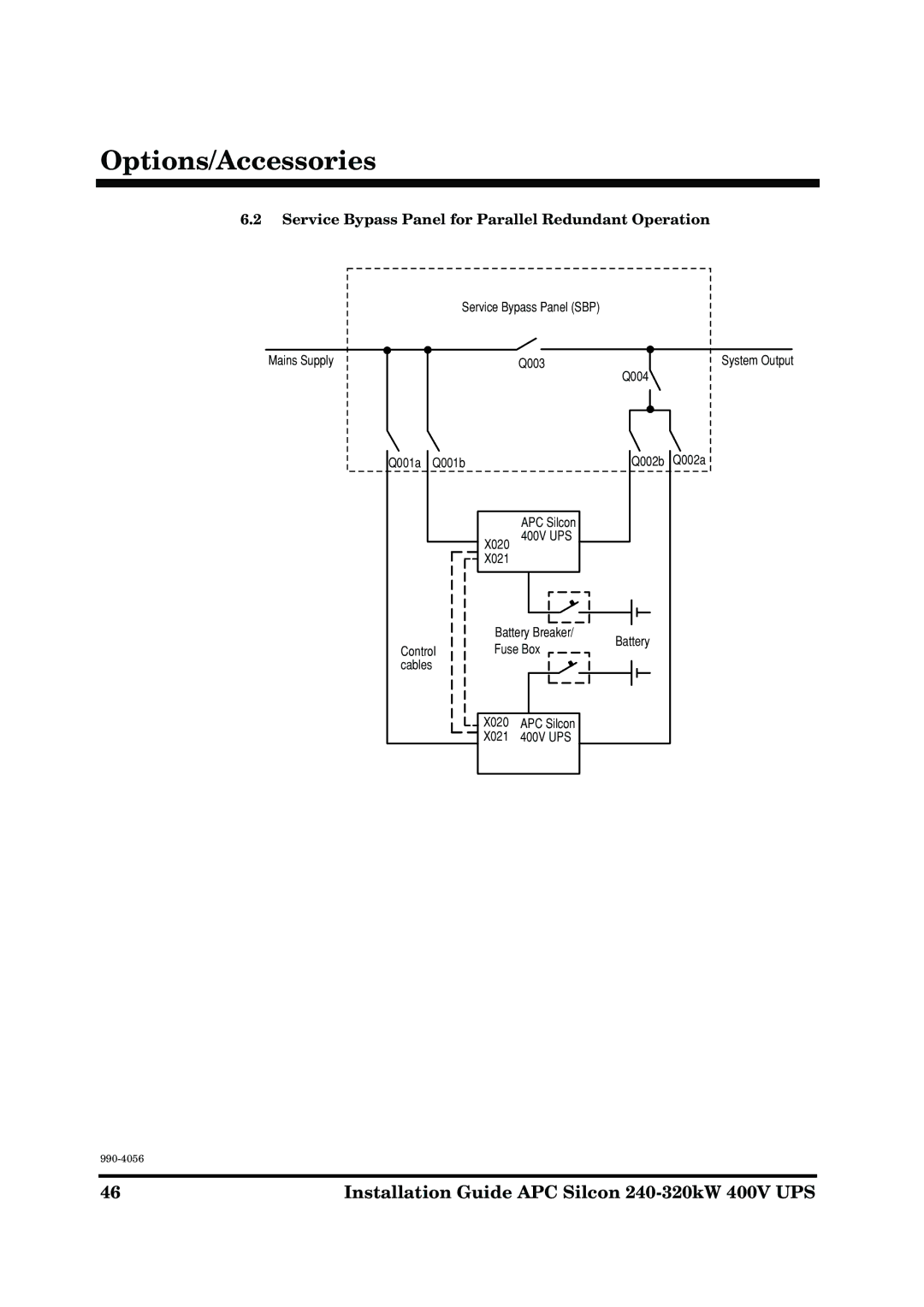 American Power Conversion AP9604S manual Service Bypass Panel for Parallel Redundant Operation 