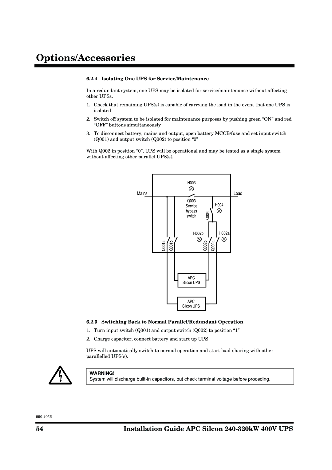 American Power Conversion AP9604S manual Isolating One UPS for Service/Maintenance 