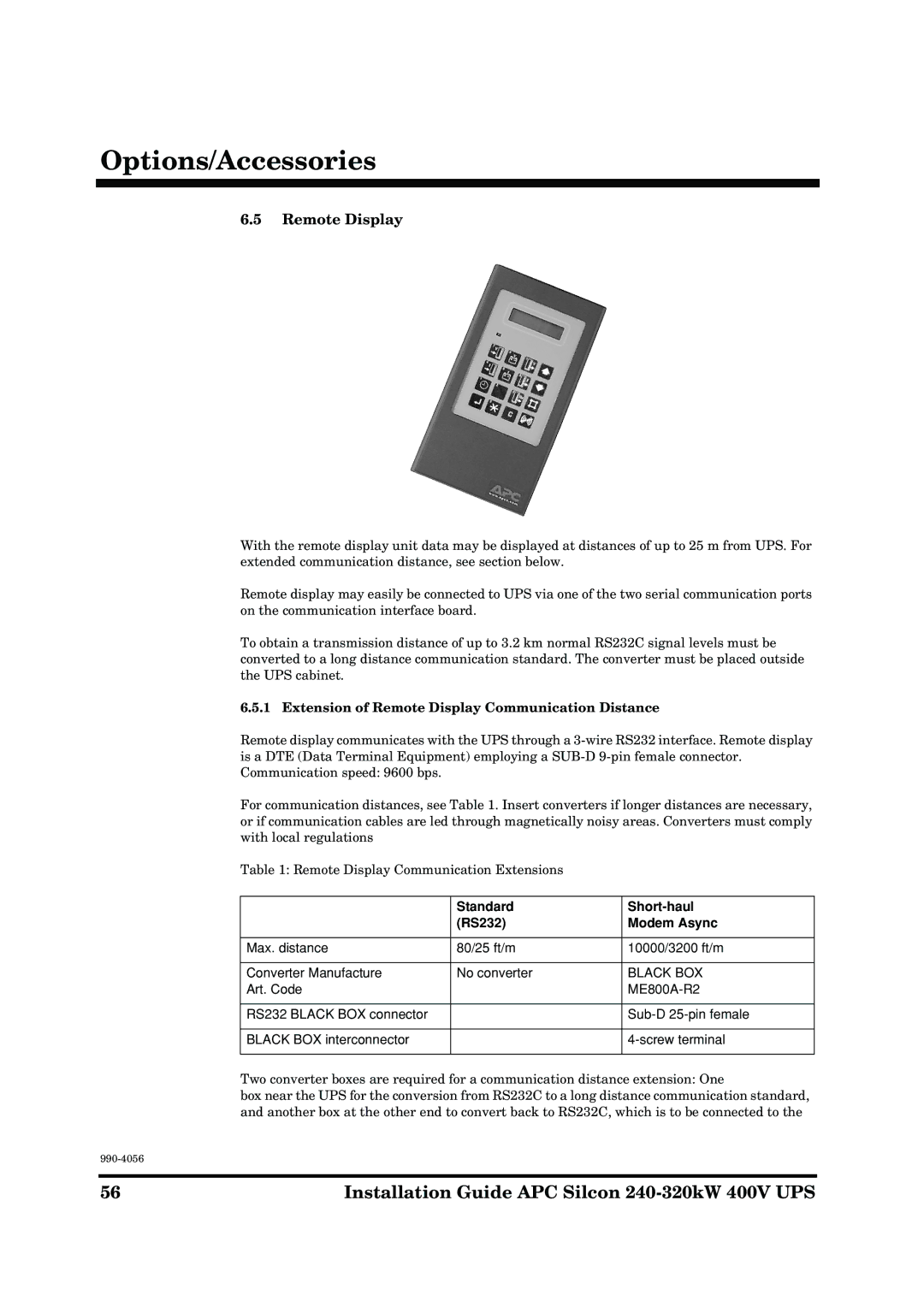 American Power Conversion AP9604S manual Extension of Remote Display Communication Distance 