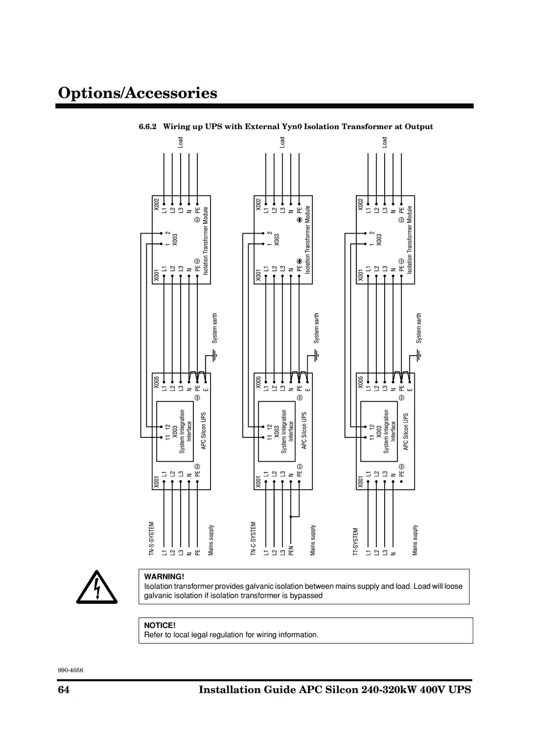 American Power Conversion AP9604S manual Options/Accessories 