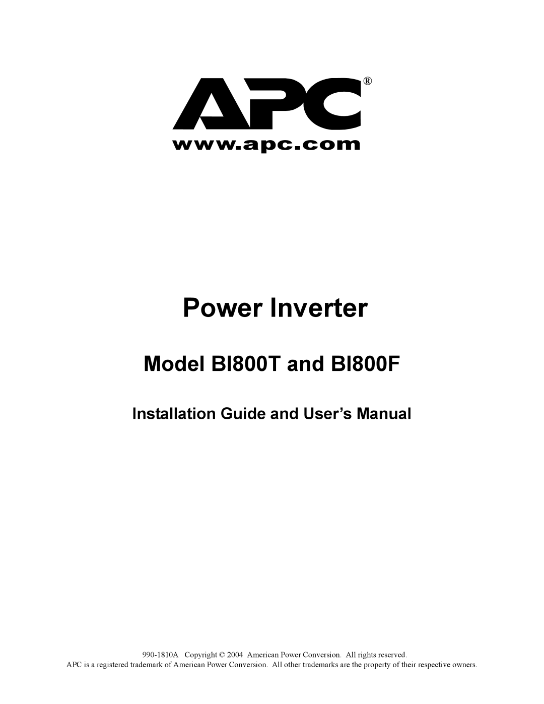 American Power Conversion BI800F, BI800T user manual Power Inverter 