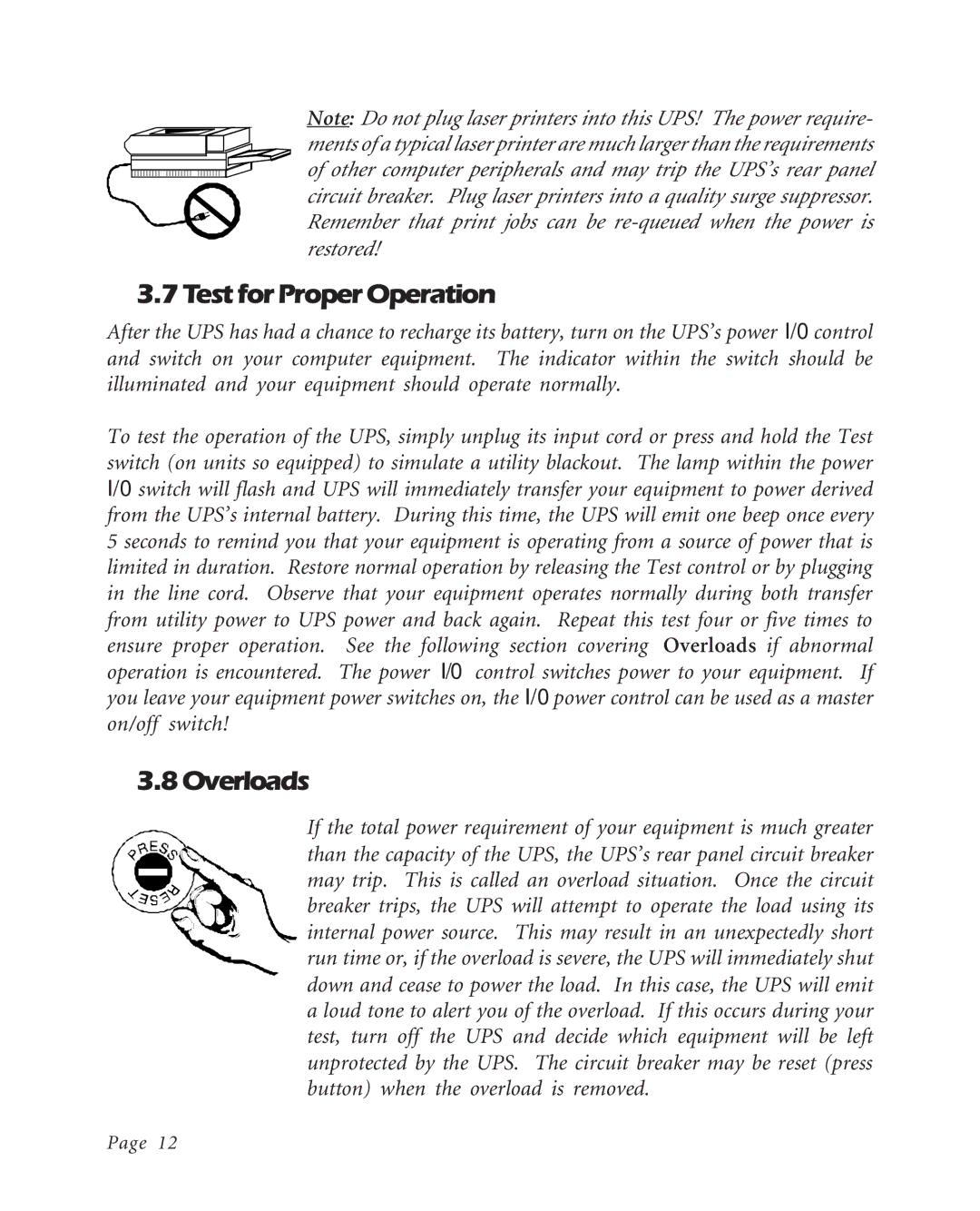 American Power Conversion BK400EI, BK600EI, K250EI user manual Test for Proper Operation, 8Overloads 