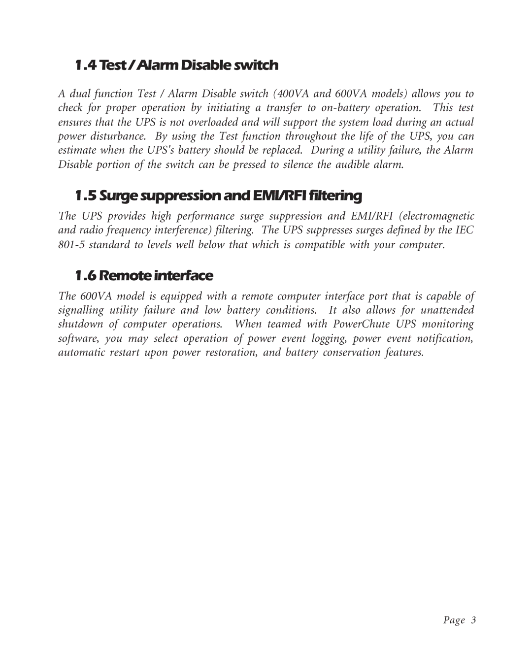 American Power Conversion BK400EI Test / Alarm Disable switch, 5SurgesuppressionandEMI/RFIfiltering, 6Remoteinterface 