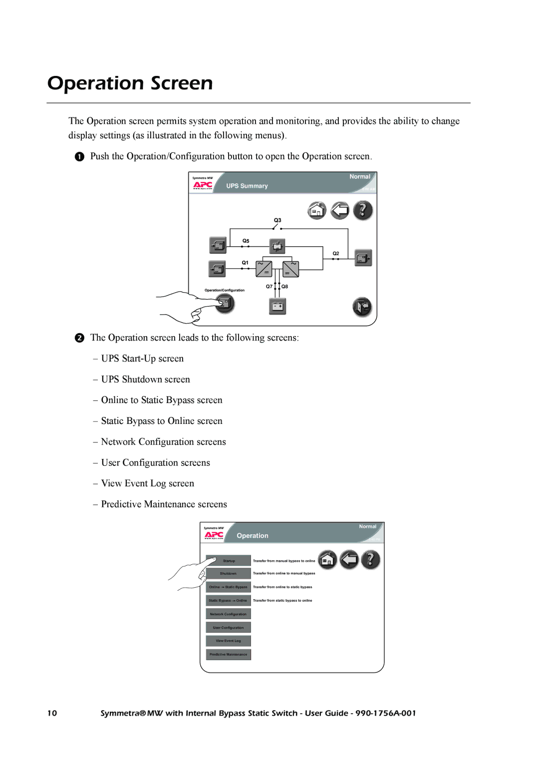 American Power Conversion Bypass Static manual Operation Screen 