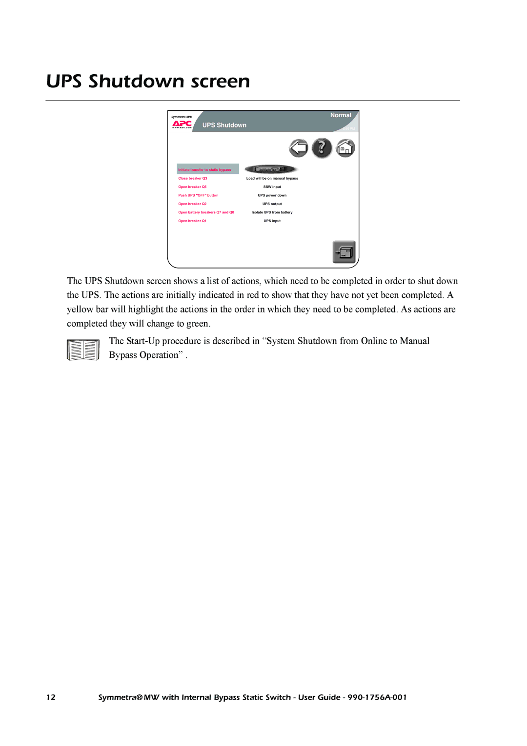 American Power Conversion Bypass Static manual UPS Shutdown screen 