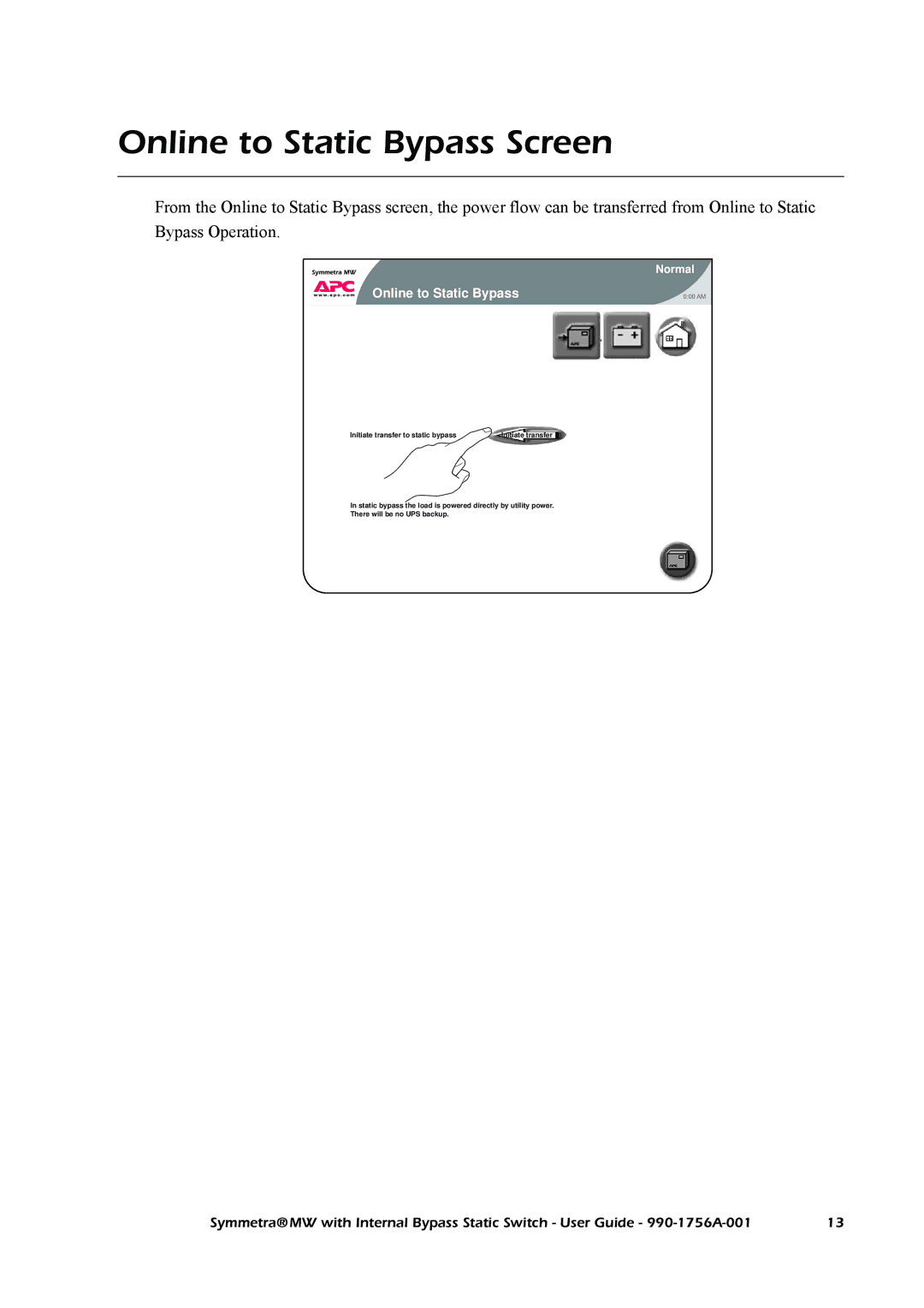 American Power Conversion Bypass Static manual Online to Static Bypass Screen 