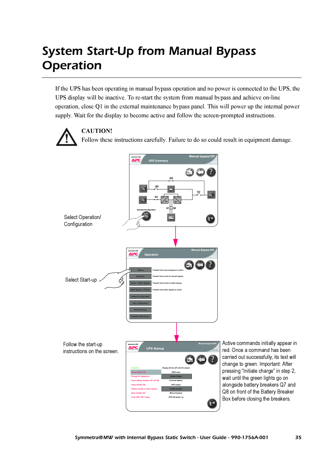 American Power Conversion Bypass Static manual System Start-Up from Manual Bypass Operation 