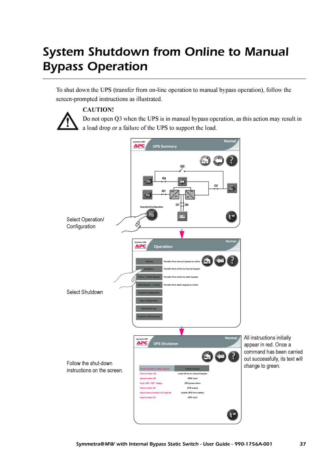 American Power Conversion Bypass Static manual System Shutdown from Online to Manual Bypass Operation 