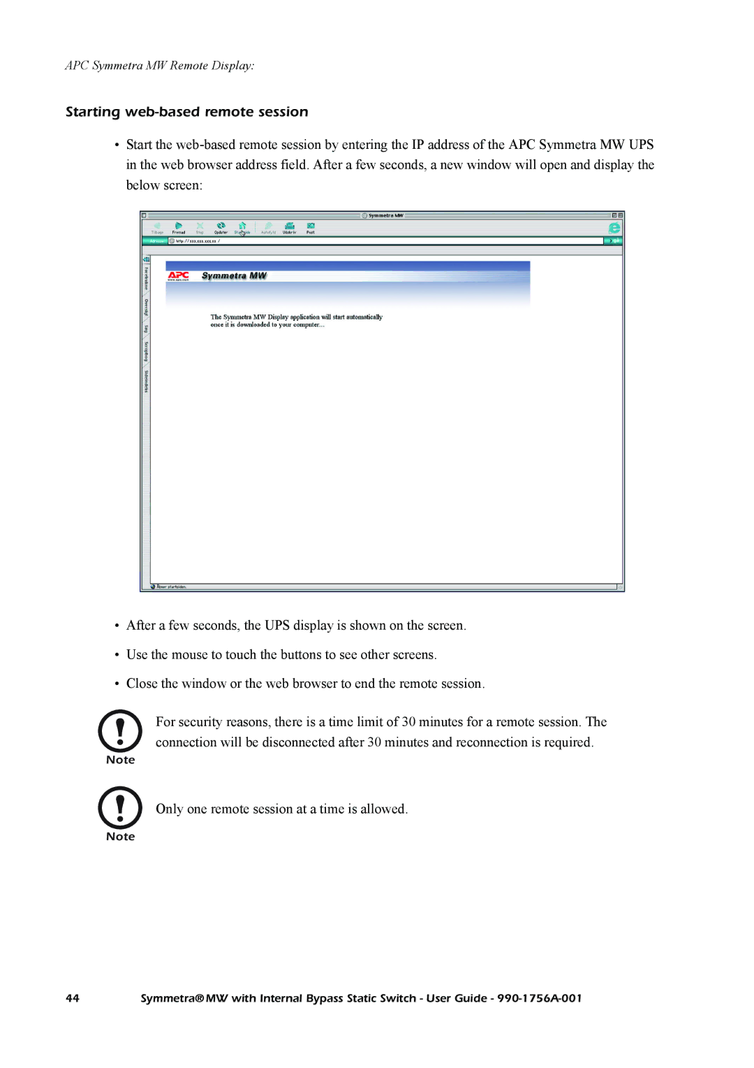 American Power Conversion Bypass Static manual Starting web-based remote session 