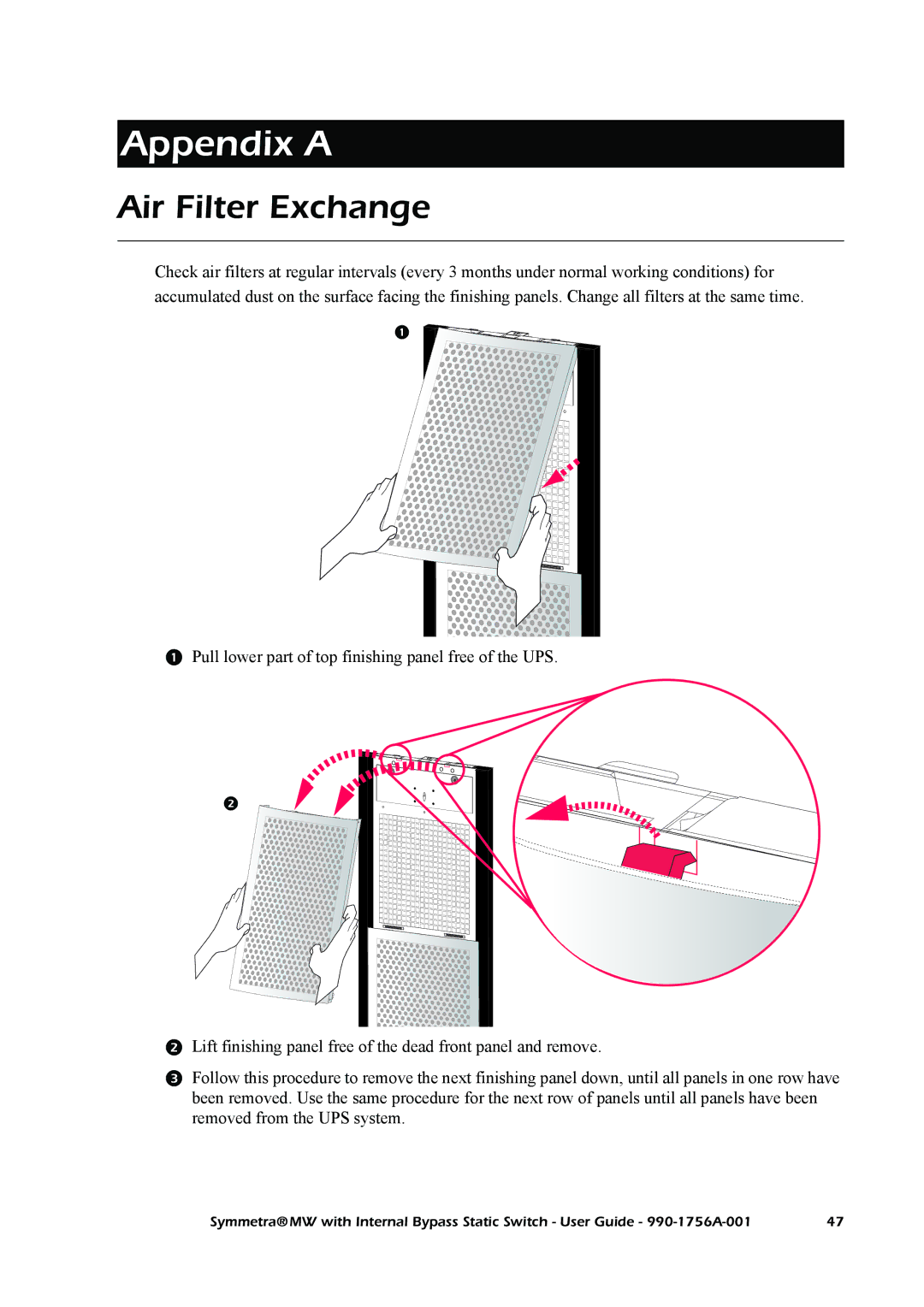 American Power Conversion Bypass Static manual Appendix a, Air Filter Exchange 