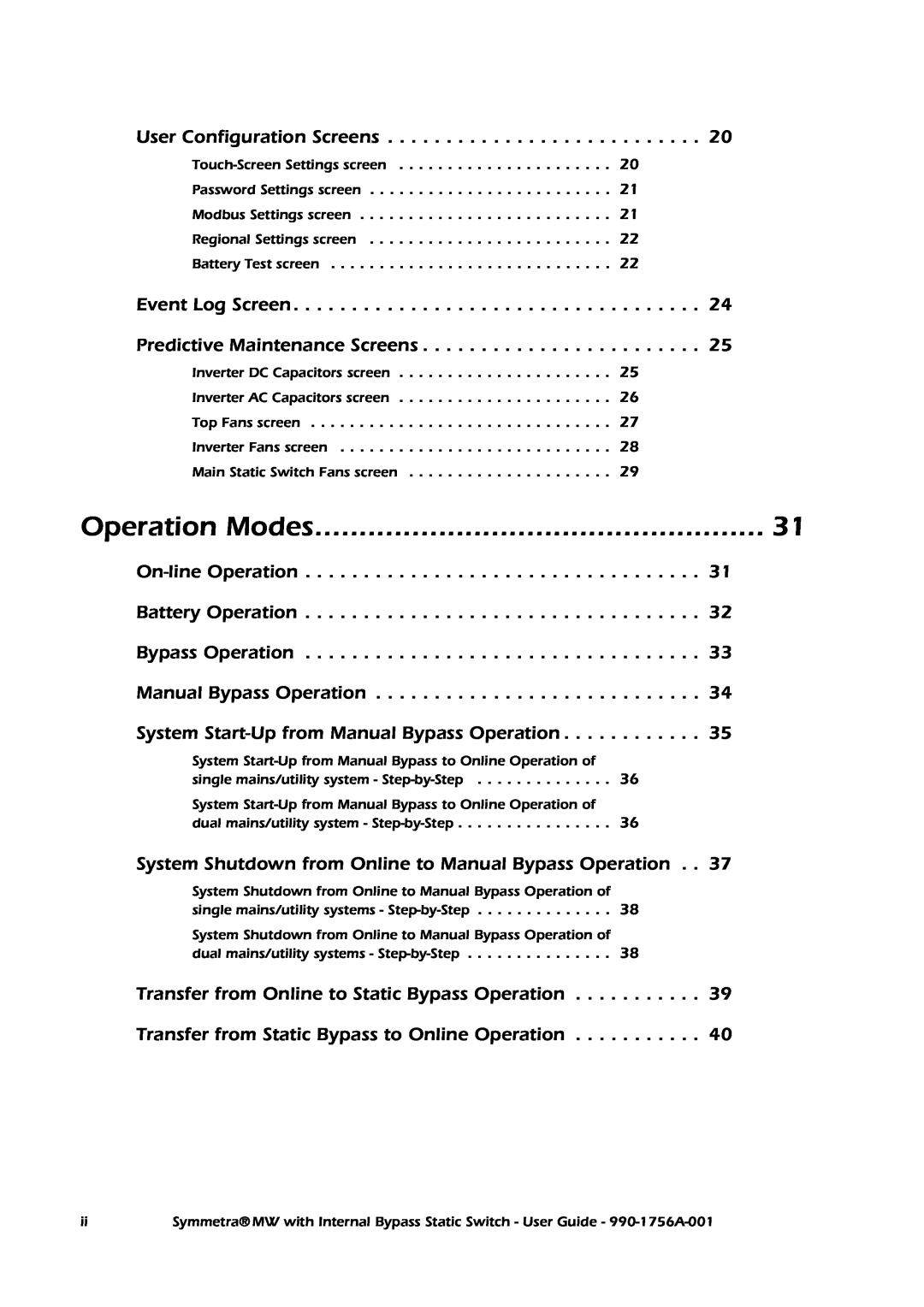 American Power Conversion Bypass Static manual Operation Modes 