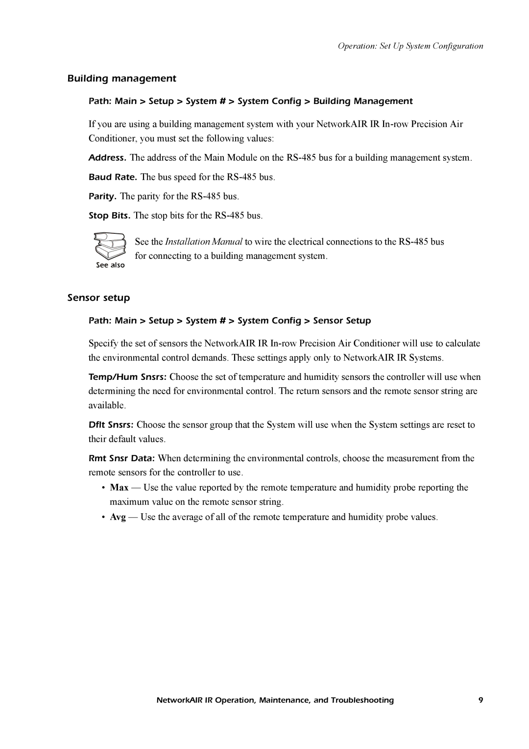 American Power Conversion Central Air Conditioning System manual Building management, Sensor setup 