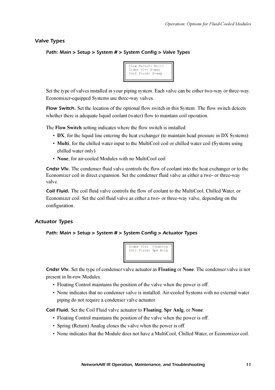 American Power Conversion Central Air Conditioning System manual Valve Types, Actuator Types 